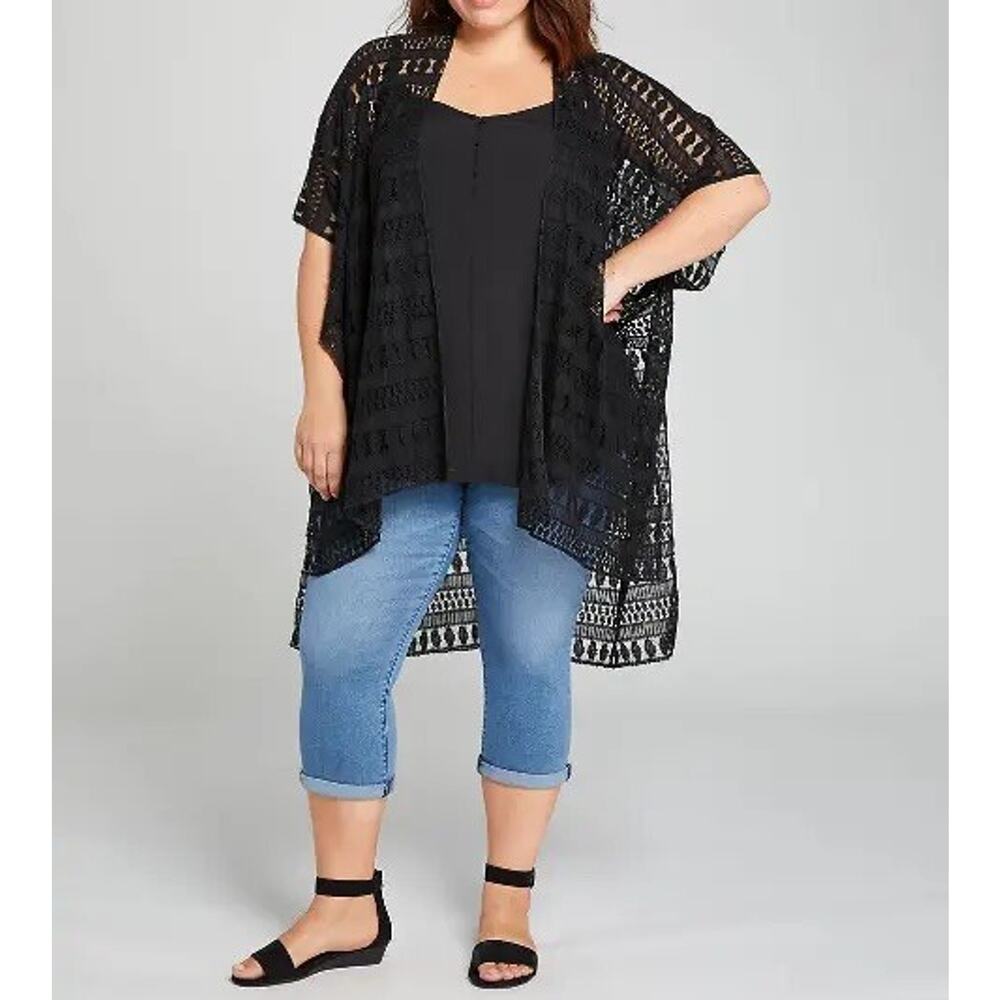 LANE BRYANT BLACK LACE KIMONO ONE SIZE Swim Cover A000600